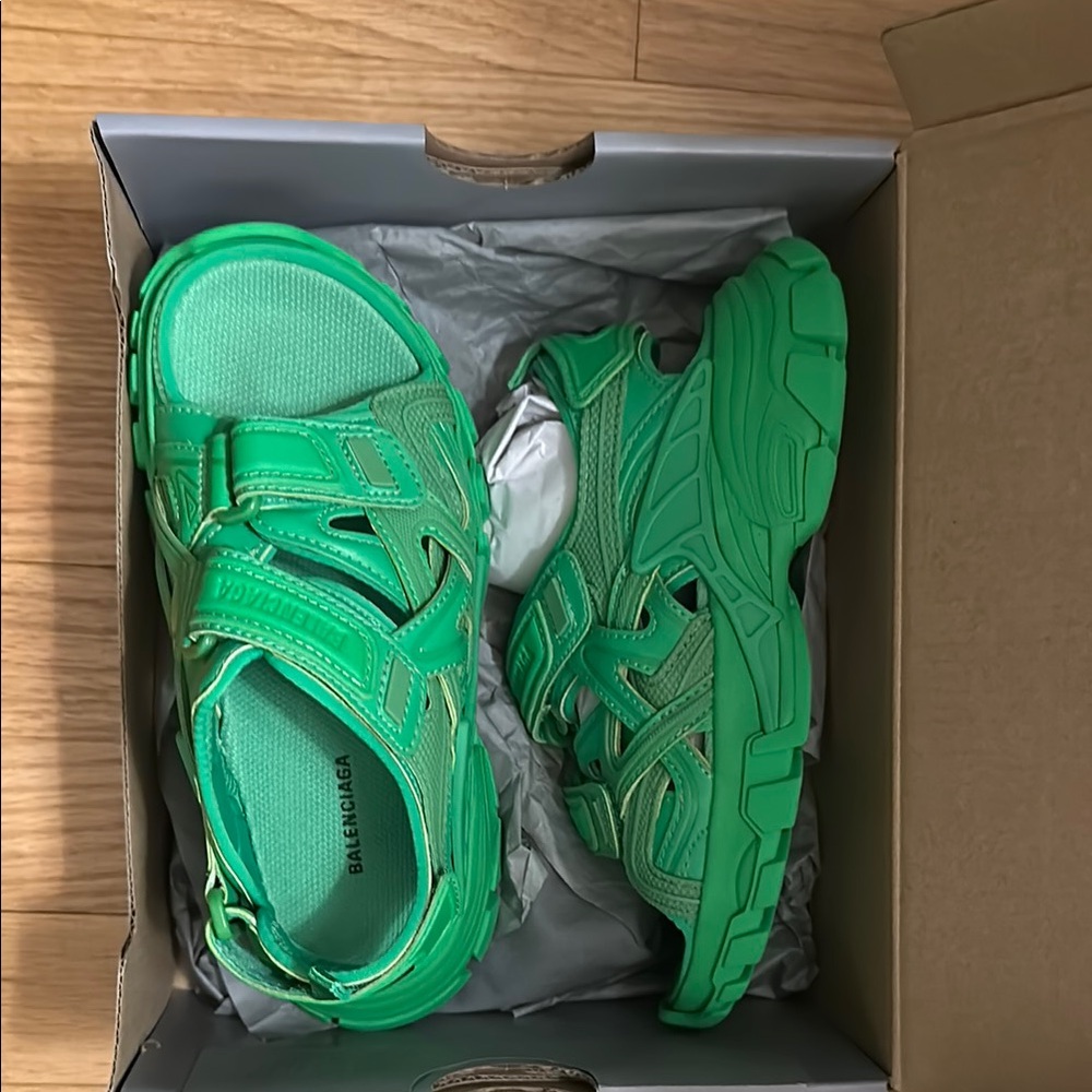 Balenciaga Green Sandals with Velcro Straps